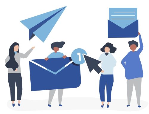 Character illustration of people with internet message icons